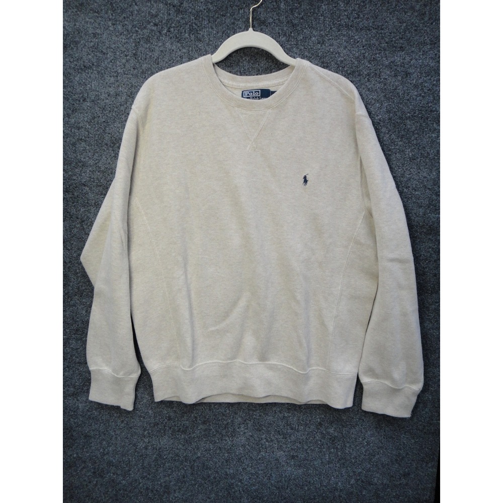 Polo Ralph Lauren Men's Oatmeal Beige 100% Cotton Crewneck Sweatshirt Large EUC